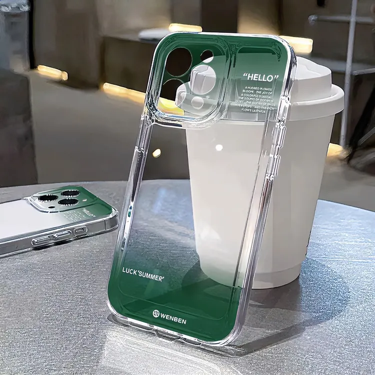 ins渐变绿色英文适用iphone15苹果14pro手机壳13华为vivo小米oppo