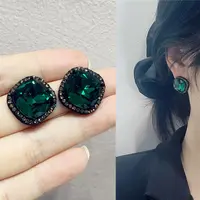 钛钢玻璃耳饰 秋冬时尚复古轻奢宫廷风带钻菱形几何耳钉耳坠S饰品