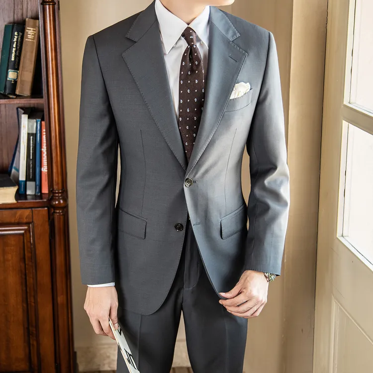 谷巢高定灰色系列四季款男士商务休闲时尚西服男款痞帅高级感套装