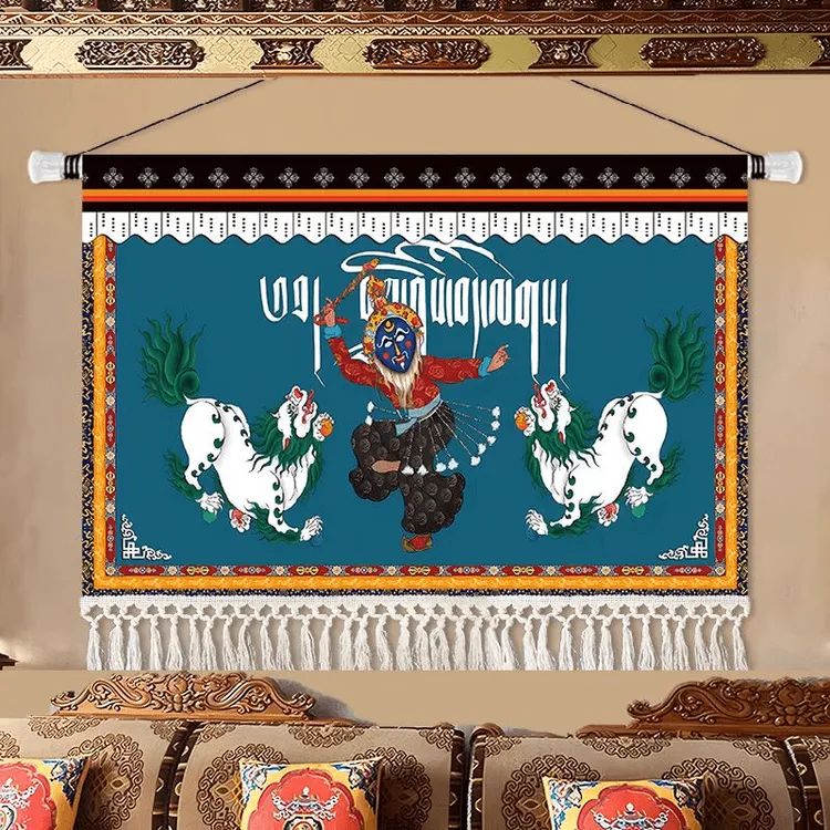 西藏藏式布艺挂画藏戏脸谱面具挂布藏族民俗文化布画民宿装饰挂毯