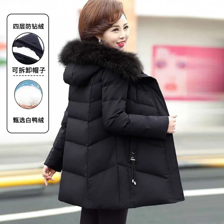 中老年妈妈羽绒服加厚新款冬装中长款大码白鸭绒保暖洋气时尚外套