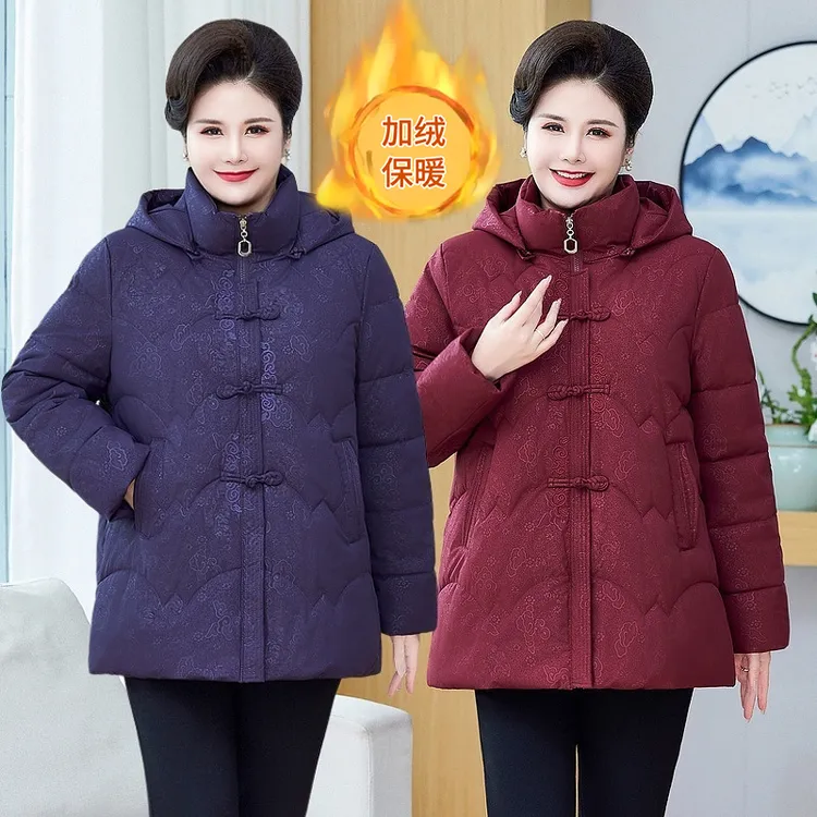 妈妈冬装新款时尚棉服唐装加大上衣中老年人奶奶装保暖棉袄外套女