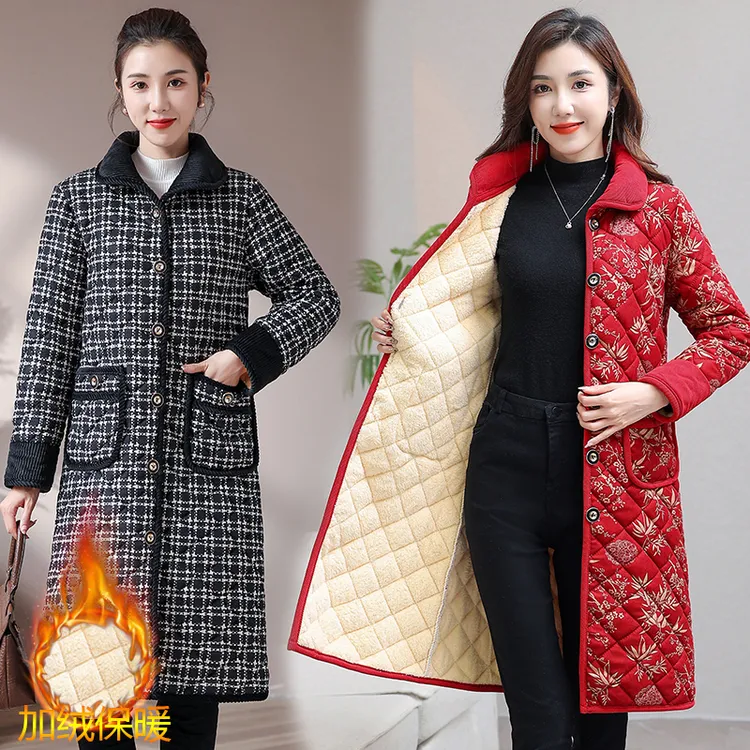 100斤-260斤特大码胖妈妈时尚加绒保暖外套中老年中长款时尚棉袄