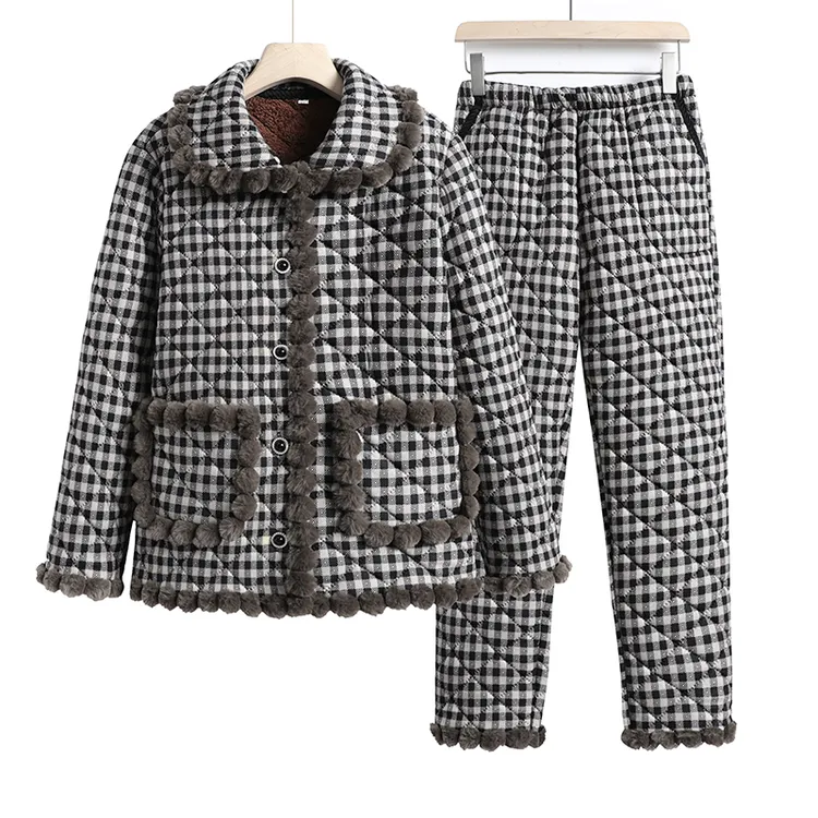 110-300斤冬季加绒加厚保暖棉服中老年妈妈棉衣套装宽松大码外套