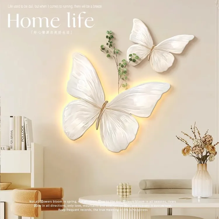 法式奶油风立体砂岩蝴蝶餐厅装饰画壁灯卧室客厅墙面挂件玄关挂画