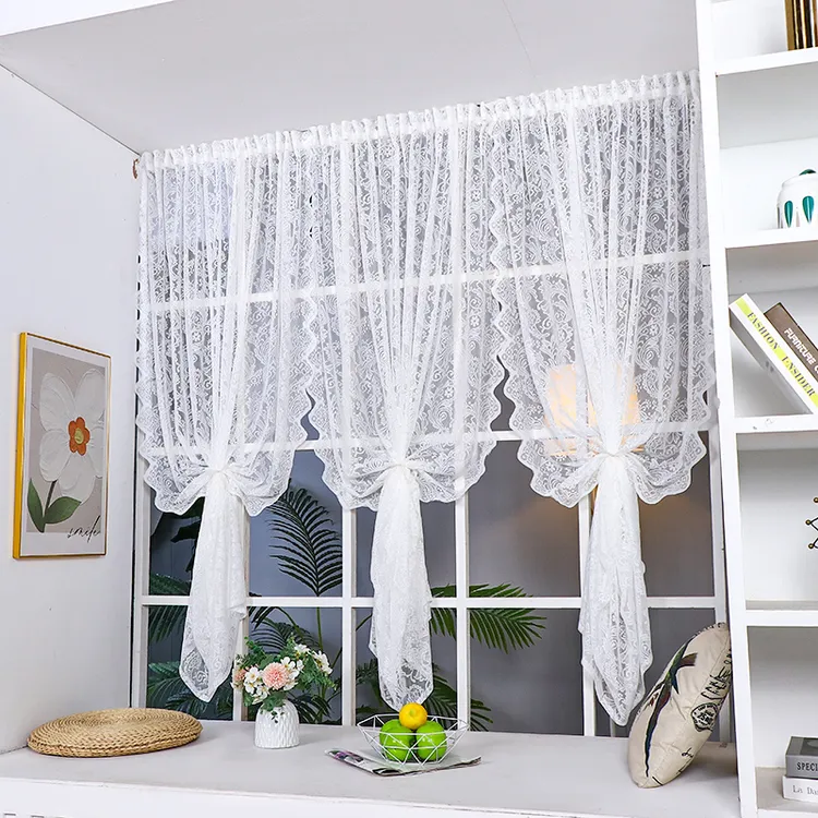 唯爱蒂恋法式蕾丝窗帘飘窗帘魔术贴免打孔可拆卸透光不透人隔断帘