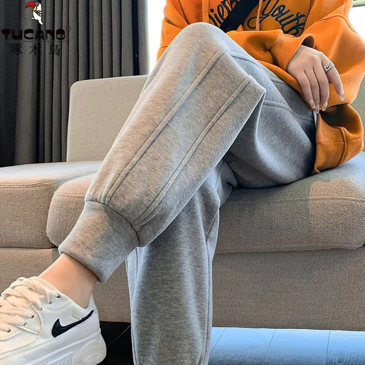 啄木鸟秋冬季哈伦裤女加绒保暖宽松显瘦小个子外穿高腰休闲运动裤