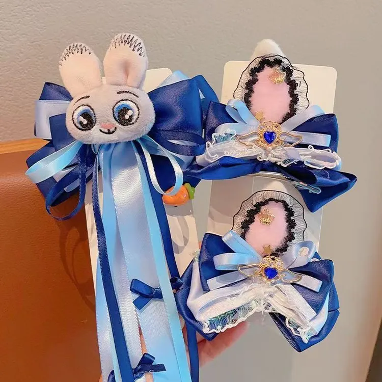 兔子警官~儿童卡通发卡甜美小女孩蝴蝶结兔耳发夹兔子朱迪cos配饰