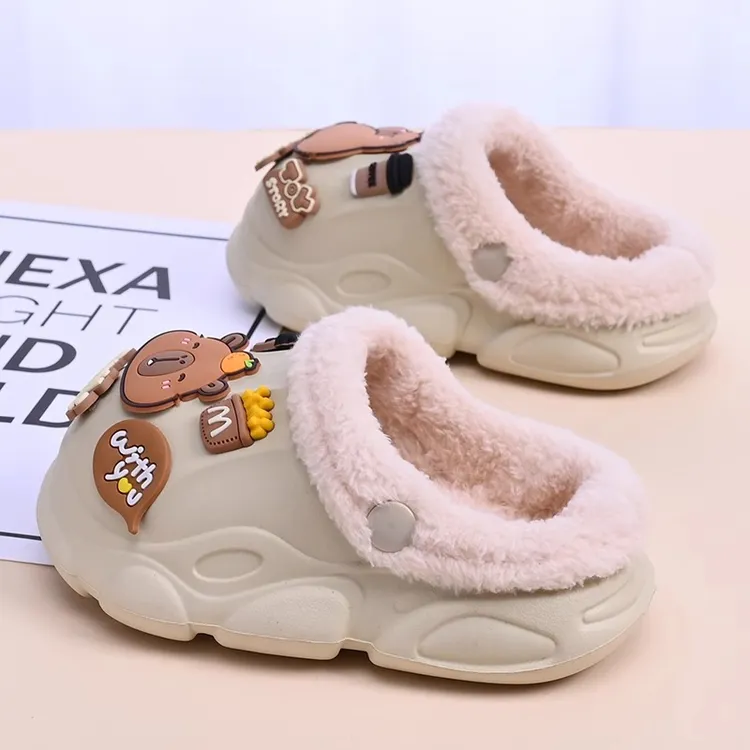 儿童棉拖鞋冬季男童防滑加绒保暖室内卡皮巴拉居家女童宝宝拖鞋男