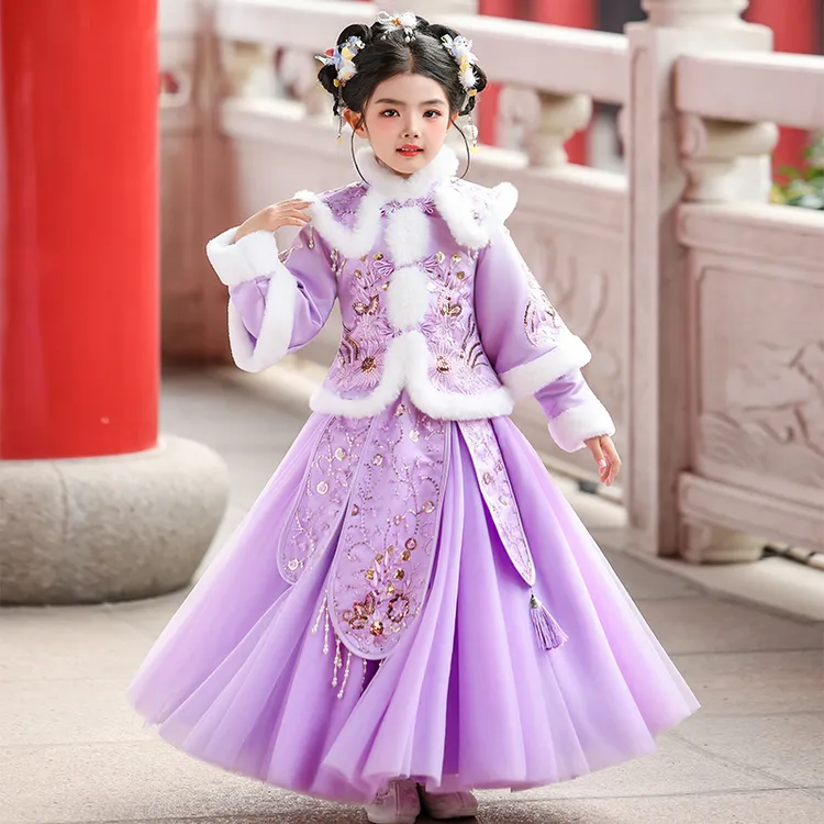 汉服秋冬女童2025拜年服中国风儿童喜庆过年衣服女孩唐装冬季