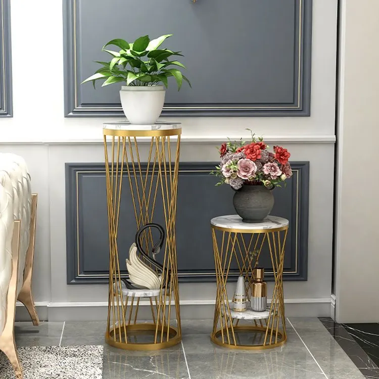 现代室内大理石花架客厅多层落地轻奢花盆摆件置物简约绿萝花架子