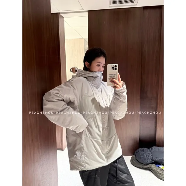 PEACHZHOU 户外系列 三防宽松连帽拉链棉服休闲保暖防风夹棉外套