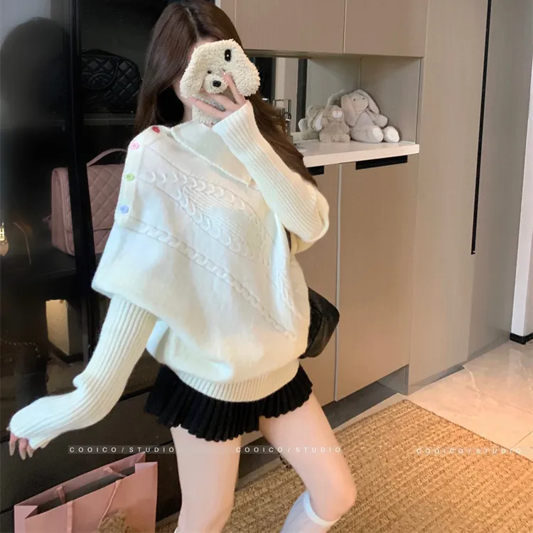 法式高领斗篷秋冬毛衣女宽松温柔风软糯高级感显瘦长袖新款针织衫