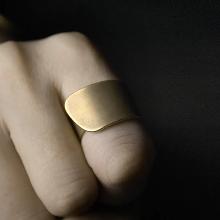 黄铜戒指 原创设计手工磨砂戒指男 复古百搭潮流个性食指戒饰品女