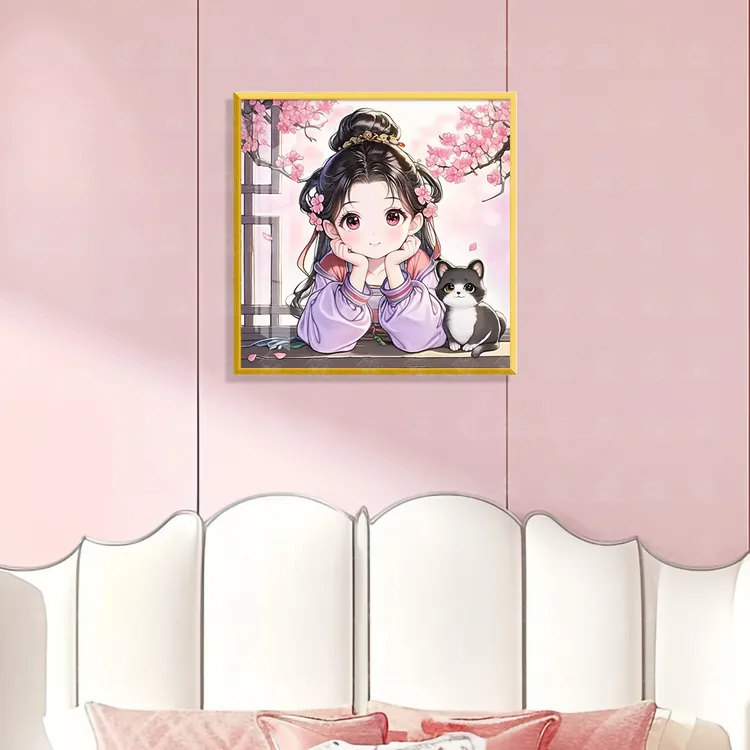 【进口棉布】爱阁十字绣猫咪女孩新款可爱小件现代卡通装饰画手工绣