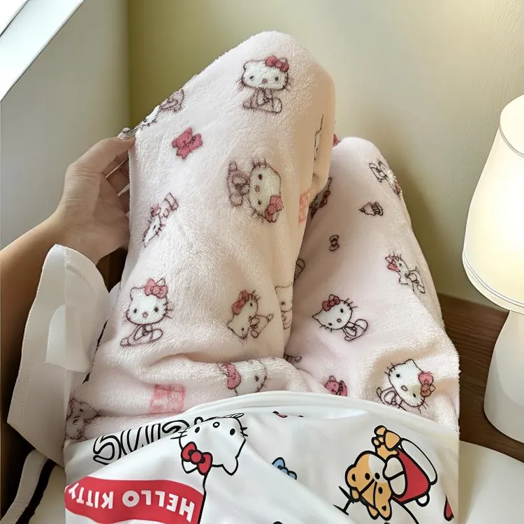 卡通KT猫法兰绒睡裤女秋冬款新款珊瑚绒加厚加绒保暖休闲居家长裤