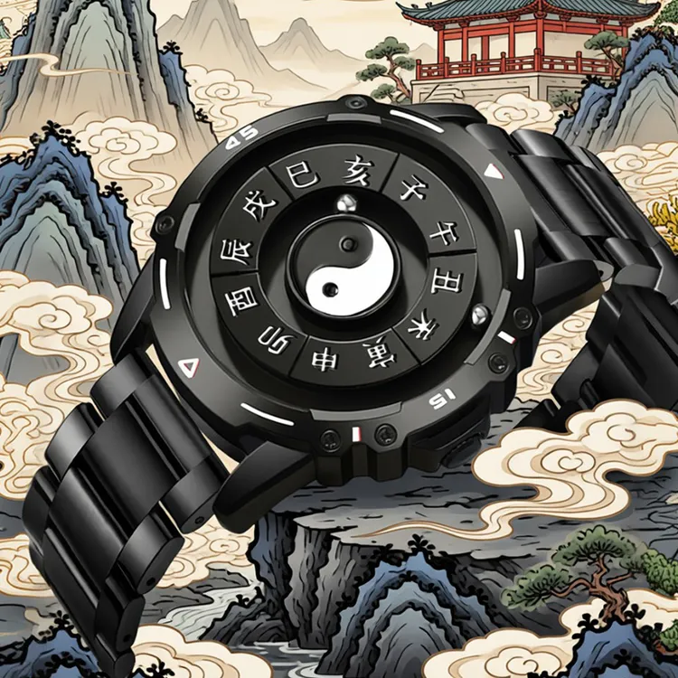 国潮爆款☯️黑科技磁悬浮夜光男表 八卦国潮十二时辰情侣防水手表
