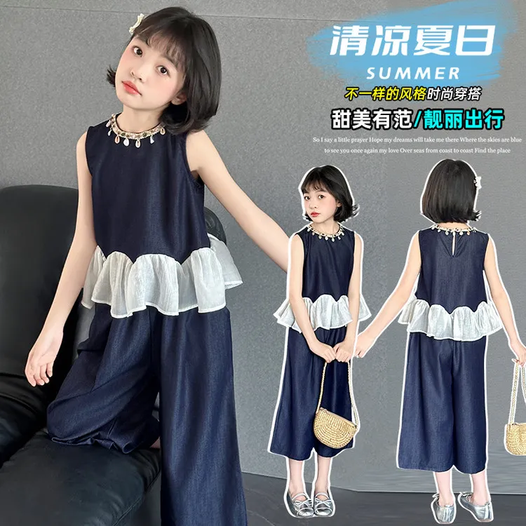 【现货】女童套装25夏季新款小女孩波西米衣服九分阔腿裤两件套