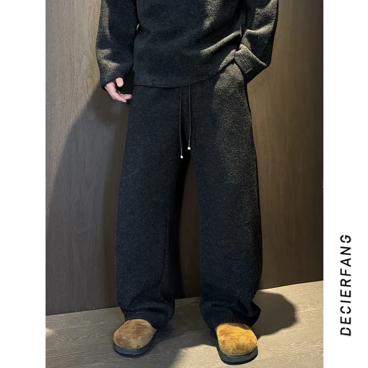 2025秋季慵懒风肌理绒感休闲裤韩版复古宽松百搭潮牌长裤男女同款