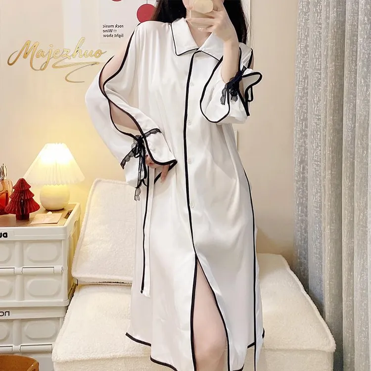 春秋季新款时尚高级感真丝睡衣女士夏季薄款性感桑蚕丝睡裙家居服