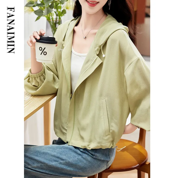 杭州桑蚕丝短外套女高端气质春夏薄款连帽开衫宽松纯色真丝防晒衣