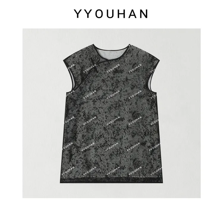 YYOUHAN 2025新款复古花纹轻透感圆领无袖百搭背心上衣 2506C3133