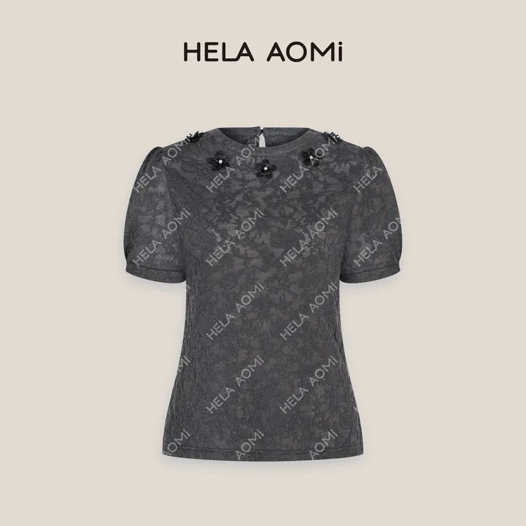 HELA AOMI“夏日花语”莱赛尔肌理感繁华钉珠短袖衬衫CY5BB23618