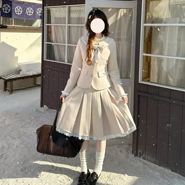 久川小姐】布丁熊原创JK制服毛呢蝴蝶结西装外套千金学院风裙套装