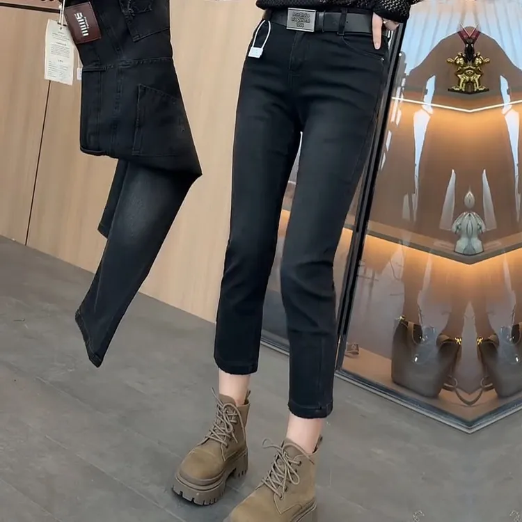 192小个子款高腰显瘦弹力牛仔裤女大码女款新款烟管牛仔裤