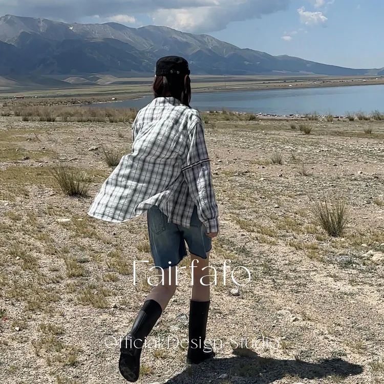 【织带格纹衬衫】CSBL57134早秋新款户外出游清新百搭格纹衬衫