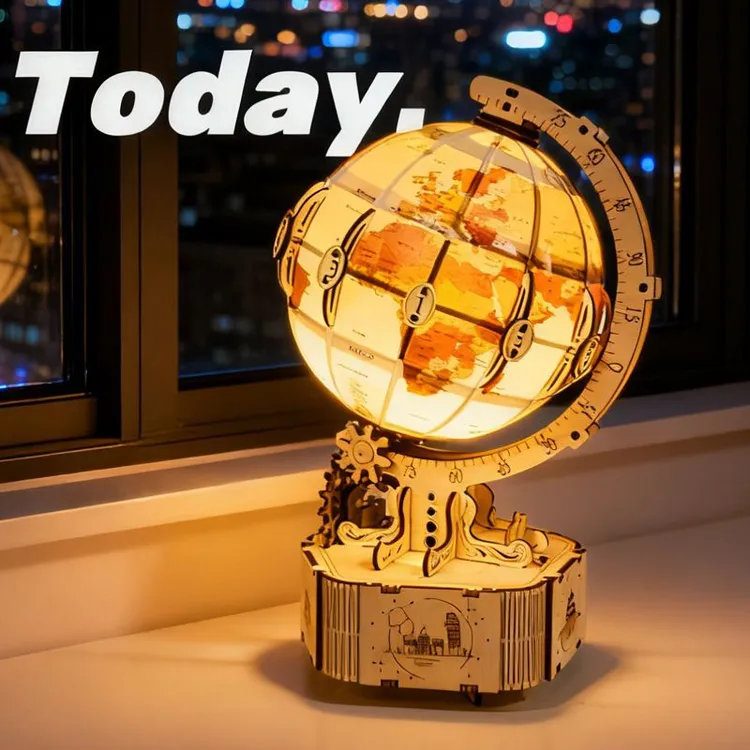 地球仪音乐盒DIY拼装积木模型益智木制手工生日送女友情人节礼物