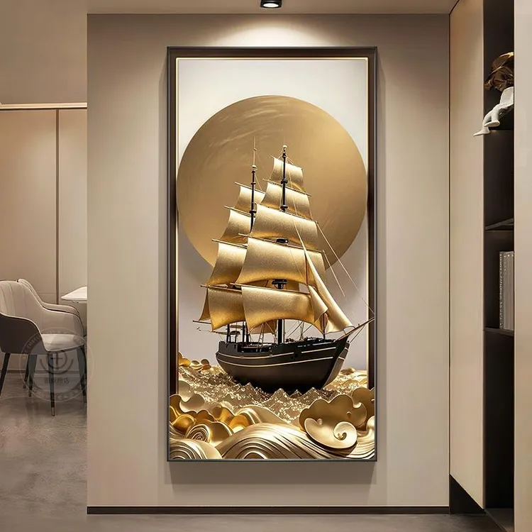 一帆风顺入户玄关装饰画现代轻奢走廊过道挂画2025新款高级感壁画