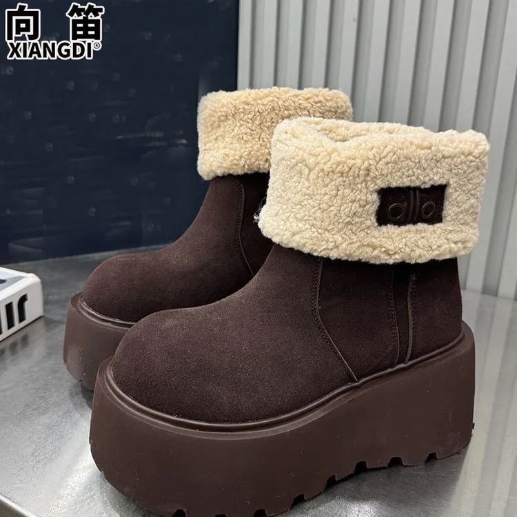 牛皮版勃肯短靴女马丁靴厚底增高雪地靴女款加绒加厚保暖东北棉鞋