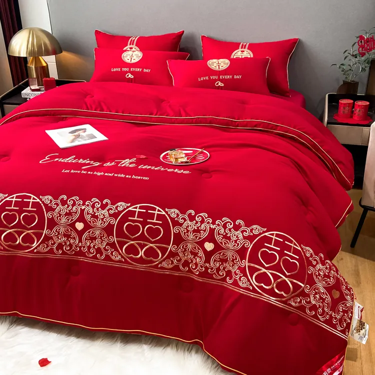 全棉结婚婚庆红色大豆纤维被子被芯新婚主卧红色被褥女方陪嫁喜被