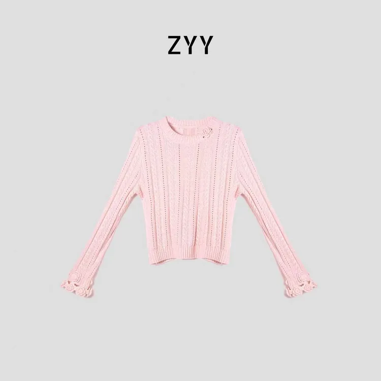 ZYY【落川予梦】2025S/S新款手工钩花圆领针织衫X25DZZ05613