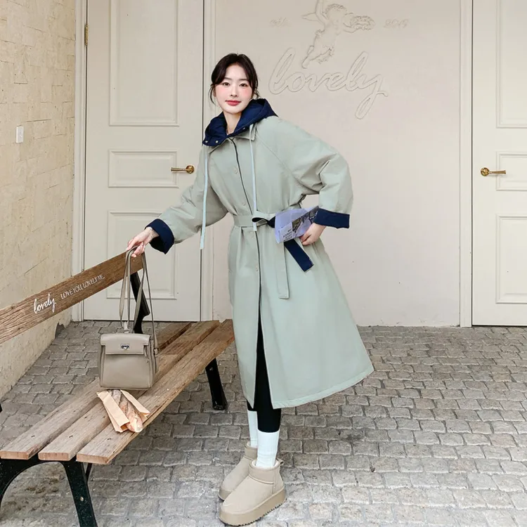 工装风休闲风衣式羽绒服2025冬季新款韩版过膝长款白鸭绒内胆外套