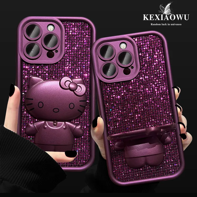 天眼阶梯闪紫KT支架适用于苹果17PRO华为vivo小米oppo支架手机壳