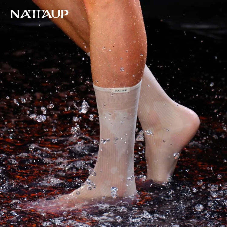 【新品】NATTAUP B系列男士透肤袜口长筒袜精梳棉夏季薄款白袜子