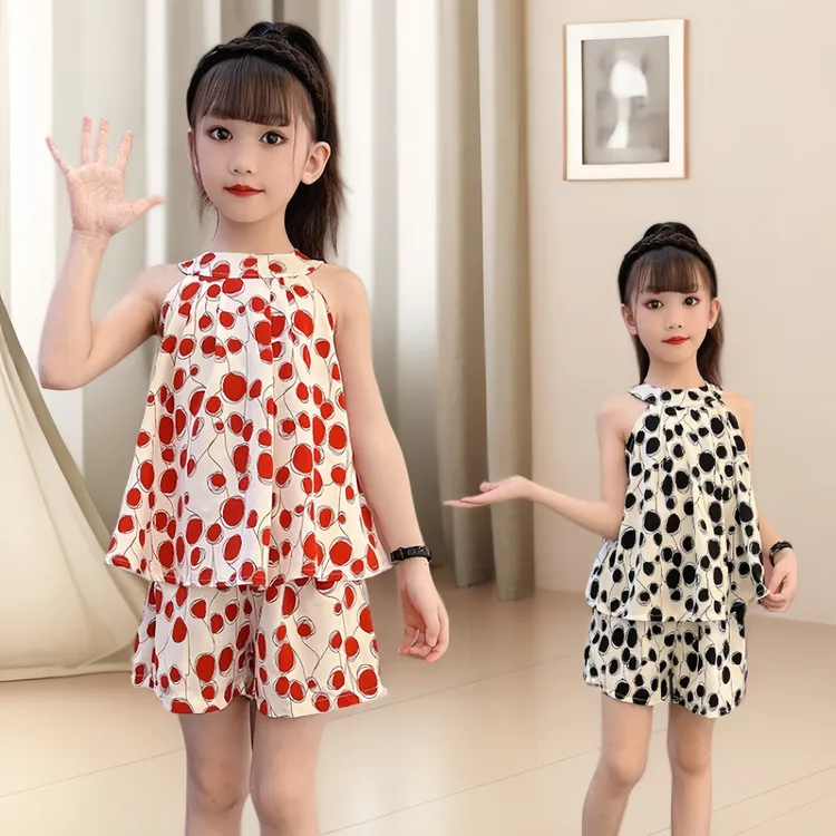 女童波点夏装套装儿童女孩无袖短裤韩系时尚潮流洋气休闲宽松透气