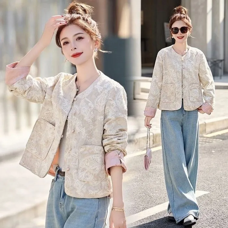 短款新中式刺绣拼接袖女短外套韩版春秋秋装休闲气质小香风洋气女