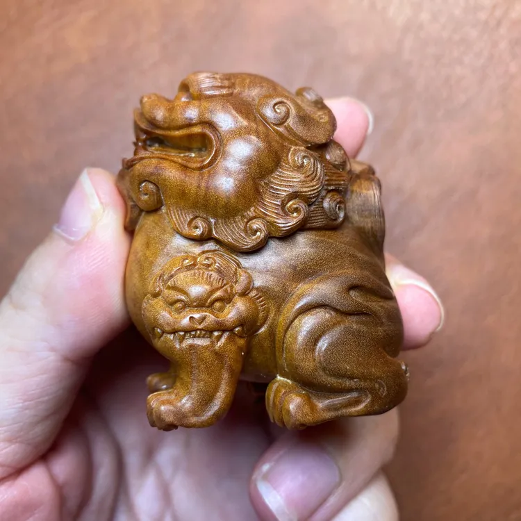 老山檀香雕刻湘工瑞兽貔貅精美饰品手把件