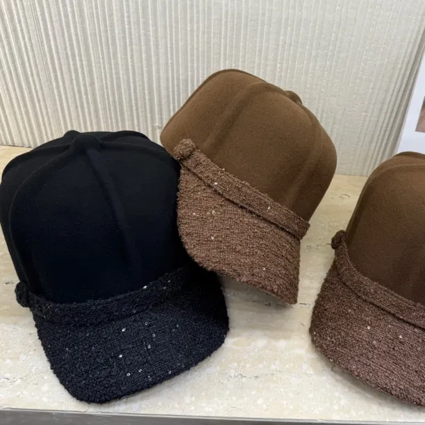 QLX.新款棒球帽韩版百搭亮片小香风羊毛毡休闲鸭舌帽 女