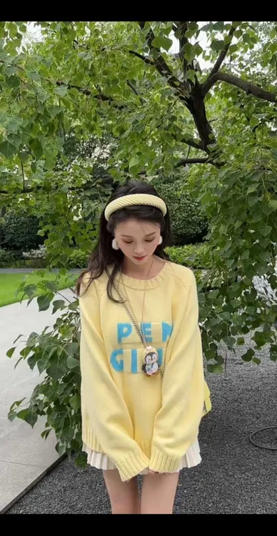 韩系秋冬穿搭慵懒软糯可爱加厚提花针织衫毛衣女新款宽松百搭上衣