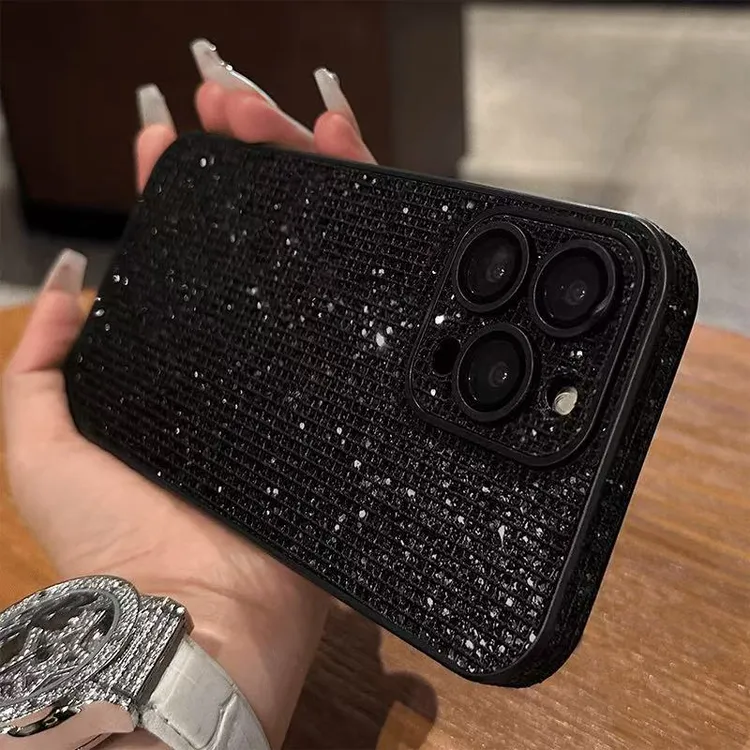 闪粉黑色适用苹果16手机壳iPhone15pro皮纹套14高级13必备配件max