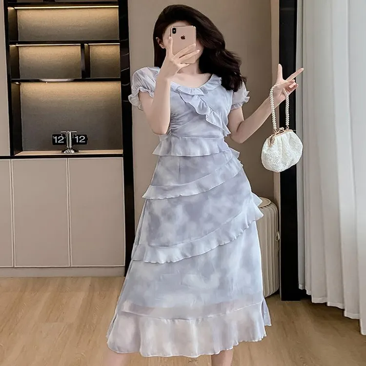 时尚法式吊带小香风长裙碎花连衣裙小众温柔风设计感