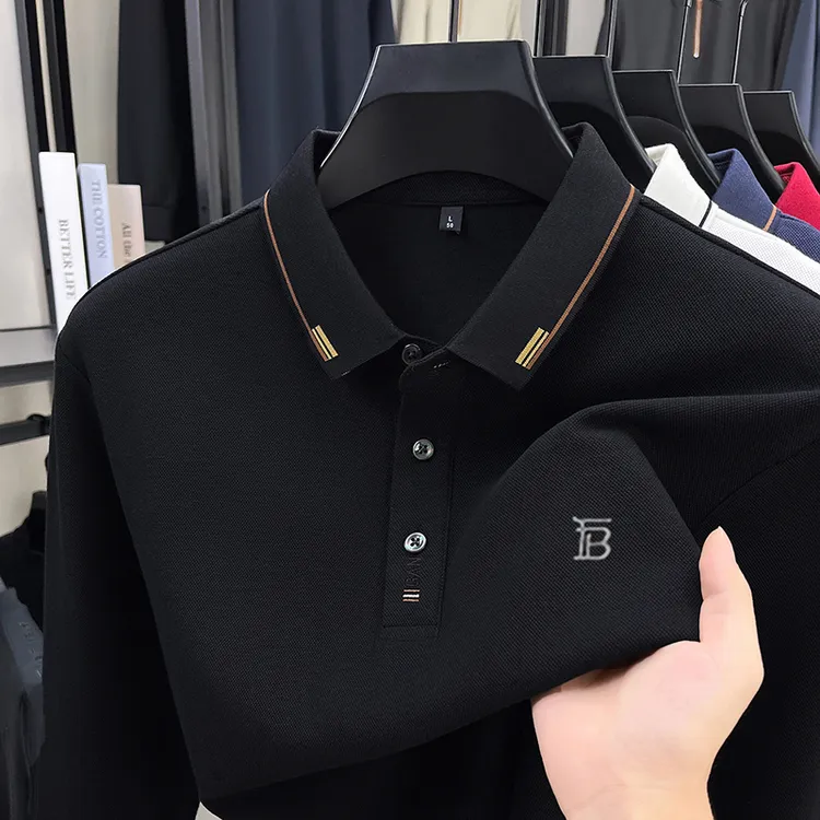 专柜正品英伦巴家长袖Polo衫男士新款高档休闲时尚潮流T恤打底衫