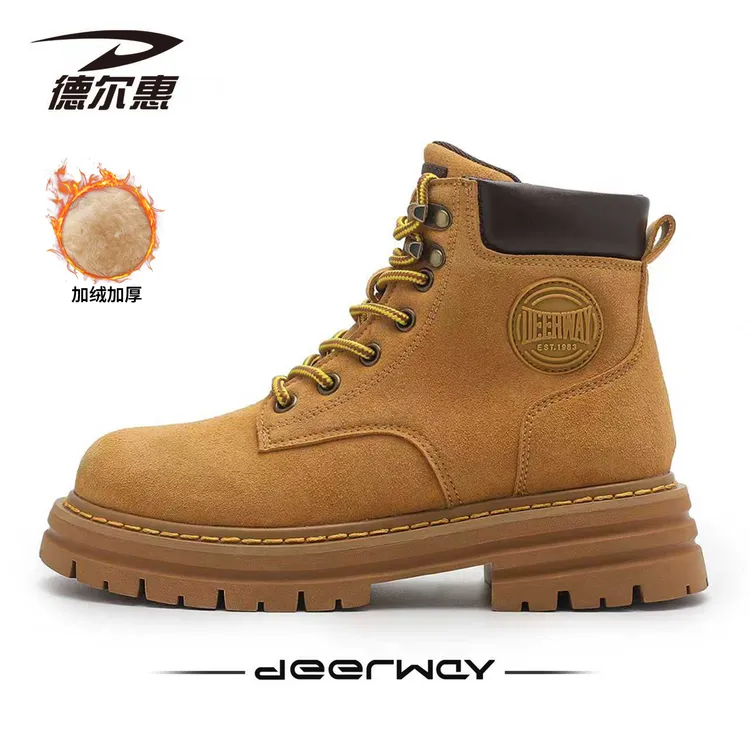德尔惠加绒马丁靴男款2025秋冬季棉鞋爆款正品男士工装增高大黄靴
