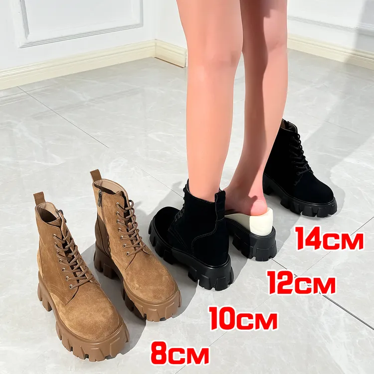 张匠人14公分小个子春秋磨砂单靴12厘米内增高马丁靴厚底大黄短靴
