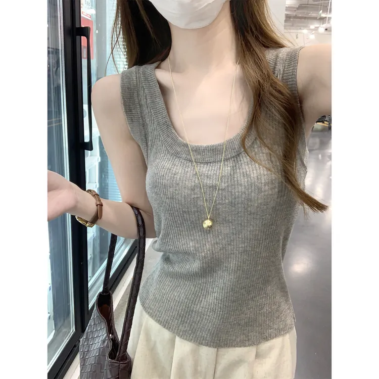 冰丝薄款螺纹U领针织背心女夏季欧货高级感显瘦外穿工字吊带上衣