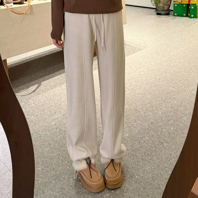 宿慕SUMU韩版时尚阔腿加厚加绒裤12-15新款冬季2025休闲长裤6717